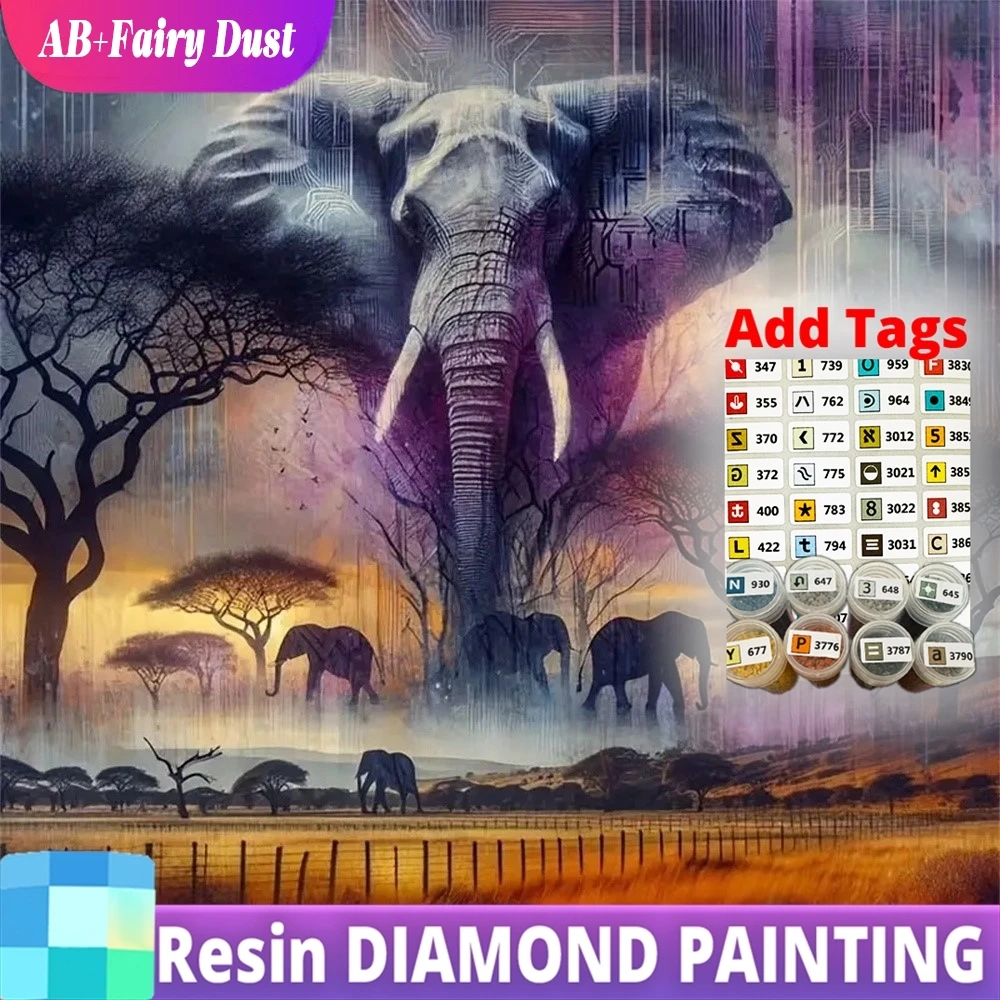 

Resin AB Fairy Dust 5D DIY Diamond Mosaic Elephant Animal Cross Stitch Kits Art Painting Tree New Arrival Embroidery Decor for H