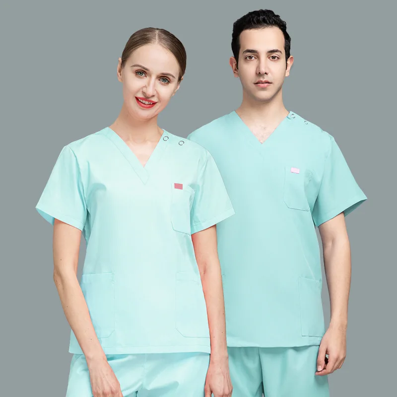 Nurse Uniform Summer Thin Short Sleeve Two-Piece Set For Women Blue Dental Cosmetic Plastic Surgery Hospital