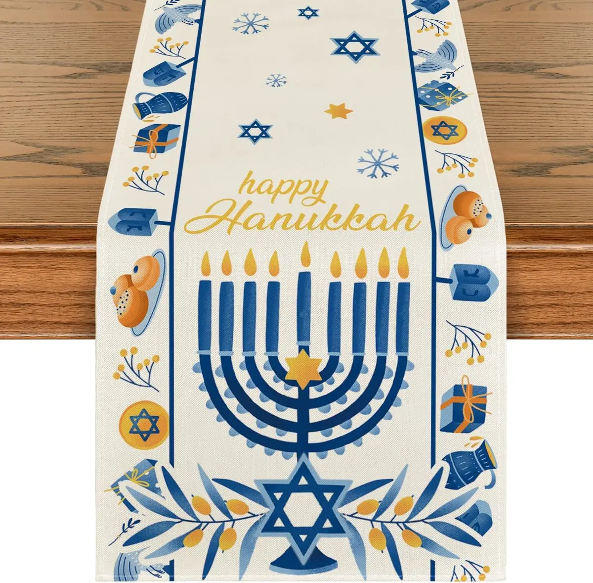 Hanukkah Menorah Linen Table Runner Jewish Holiday Table Decor Chanukah Kitchen Dining Table Runner Hanukkah Decorations