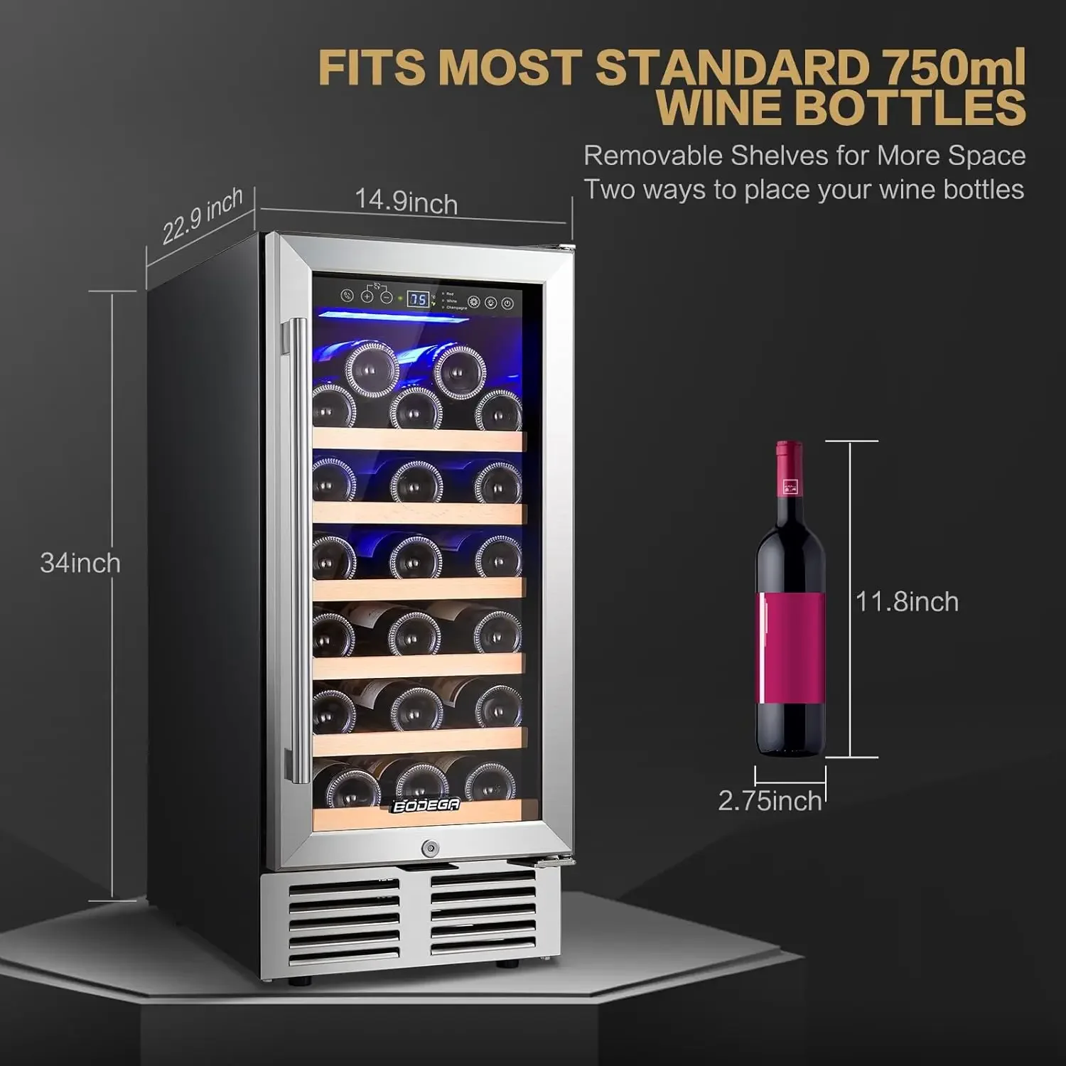 Fridge 15 Inch, cooler for Built-In or Freestanding,31 bottles Refrigerator,small Wine Cooler For Home Bedroom