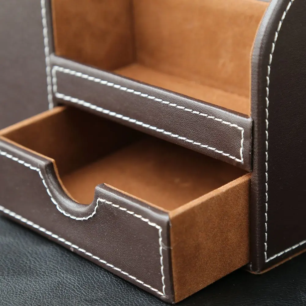 Gfc-1pcs صندوق تخزين مكتبي قلم/قلم رصاص، حامل هاتف محمول (فانيلا بنية)