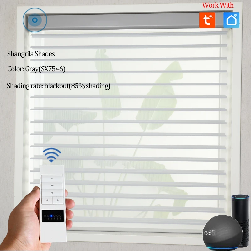 SmartMatters-Motorized Shangrila Blinds Zigbee Blackout Zebra Shades for Windows and Doors Wifi Tuya Alexa Google Assistant