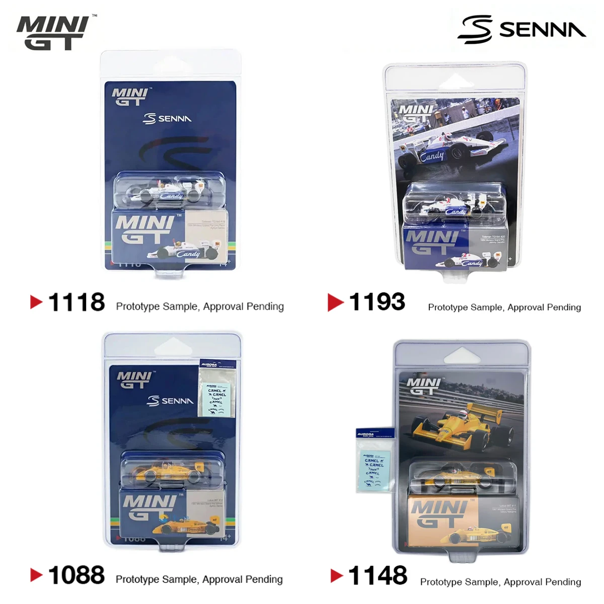 MiniGT 1:64 Ayrton Senna F1 Toleman TG184 #19 MiniGT 1118/1193& Lotus 99T #12 Monaco Winner MiniGT 1088/1148 Diecast Model Car view 2