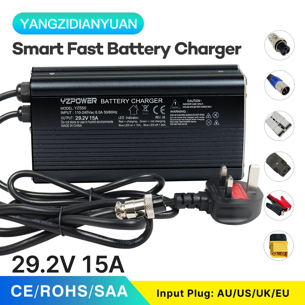 29.2V 15A lifepo4 charger 8S 24V single voltage charger lifepo4 battery pack universal fast charging with display screen