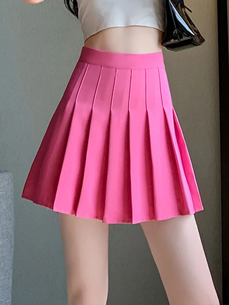 Summer Casual Kawaii A-line Women High Waist Pleated Skirt Uniform Mini Girls Tennis White Black Sexy Vintage Skort Clothes