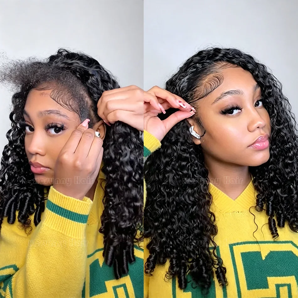 Burmese Curly Half Wig Human Hair 3 In 1 Glueless Water Wave Half Wig With Drawstring Seamless Flip Over Wig For Women