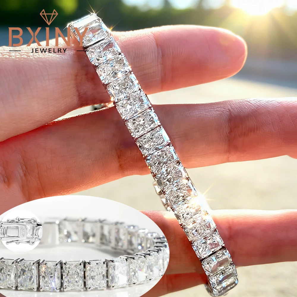 

BXINY 3*5mm Radiant Cut Moissanite Tennis Bracelet 100% S925 Silver Lab Diamond for Women Men HipHop HandChain Fine Jewelry Gift