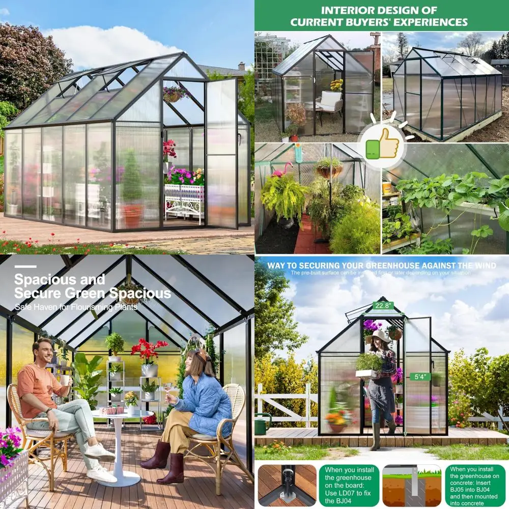 

CDCASA 10.3x6.2 FT Greenhouse for Outdoors, Easy Assembly Thicker Aluminum Heavy Duty Polycarbonate Greenhouses Kit w/2 Vent Win