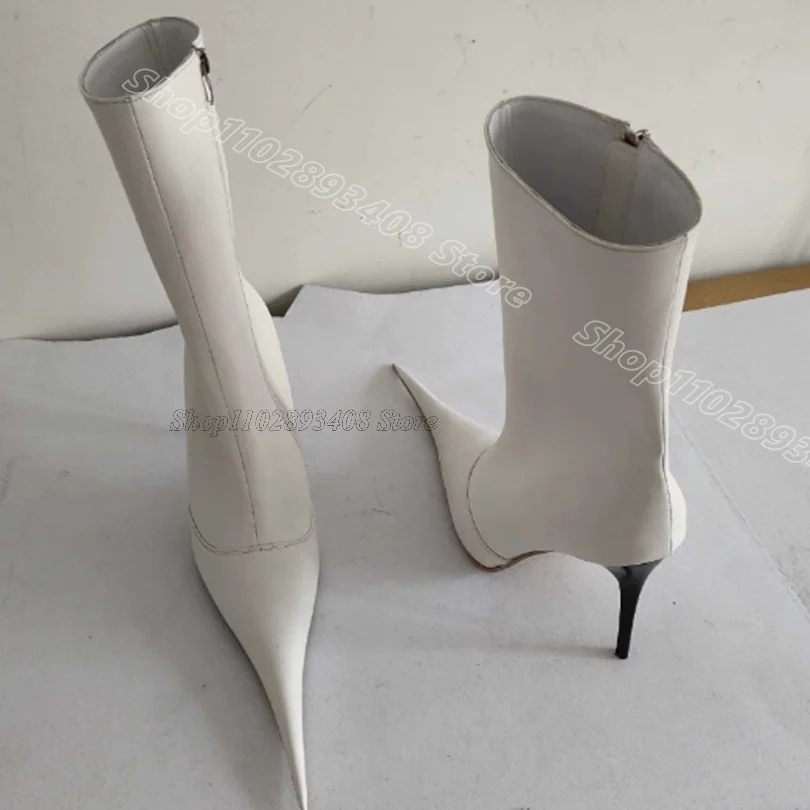 

White Pointed Toe Ankle Boots Matte Leather Side Zipper Stiletto British Style Casual Party Women Boots 2025 Zapatos Para Mujere