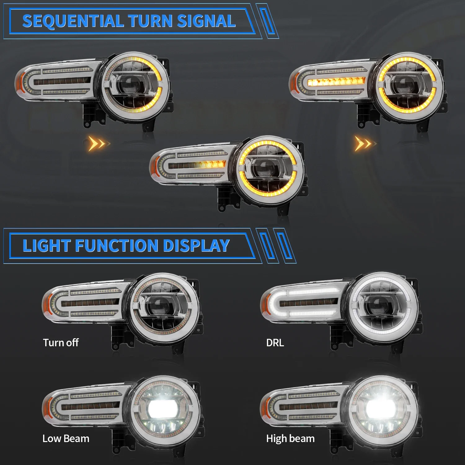 Archaic LED Front Lamp Headlights With Starting Dynamic Sequential Turning Head Light For 2007-2021 FJ Cruiser Headlight