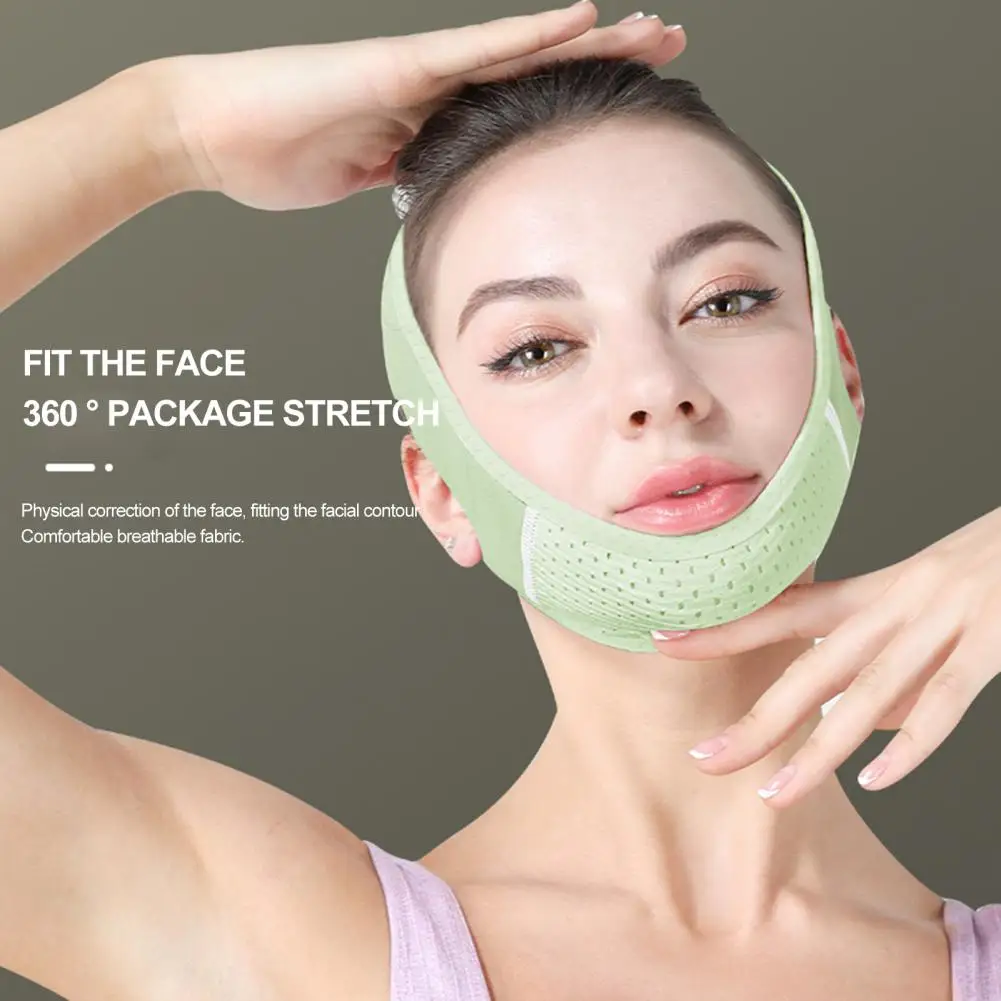 Women Chin Strap with Fastener Tape Soft Face Slimming Bandage Breathable Double Chin Reducer Beauty Face Sculpting Bandage