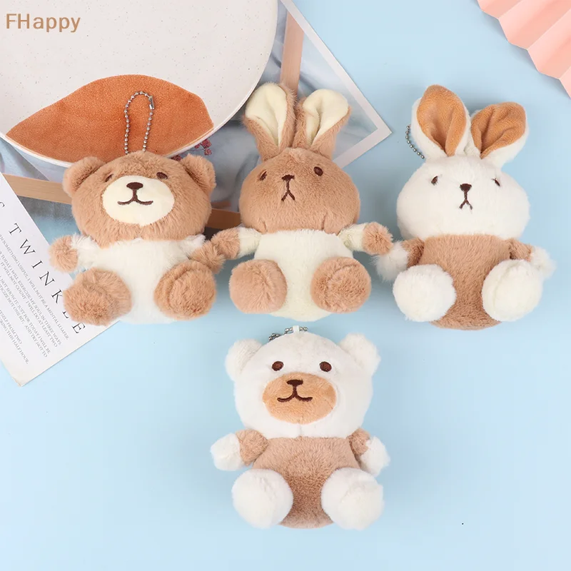 Cartoon Bunny Pendant Soft Stuffed Doll Keychain Cute Rabbit Bear Plush Toy Backpack Car Bag Key Ring Decor Kid Christmas Gift