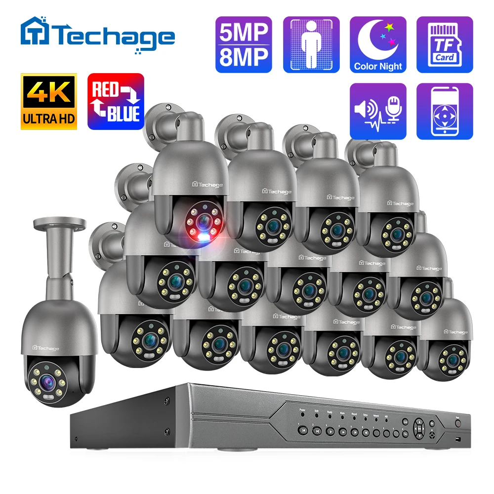 

Techage 16CH 5MP 8MP PTZ AI POE Security IP Camera System H.265 4K CCTV Video Surveillance NVR Kit Two Way Audio Outdoor ONVIF