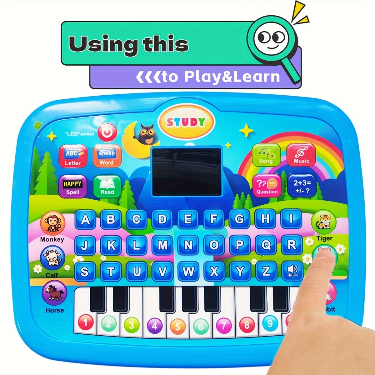 Macchina per l'apprendimento educativo multifunzionale per bambini, apprendimento dell'inglese con alfabeto, numeri, funzione musicale, giocattolo educativo