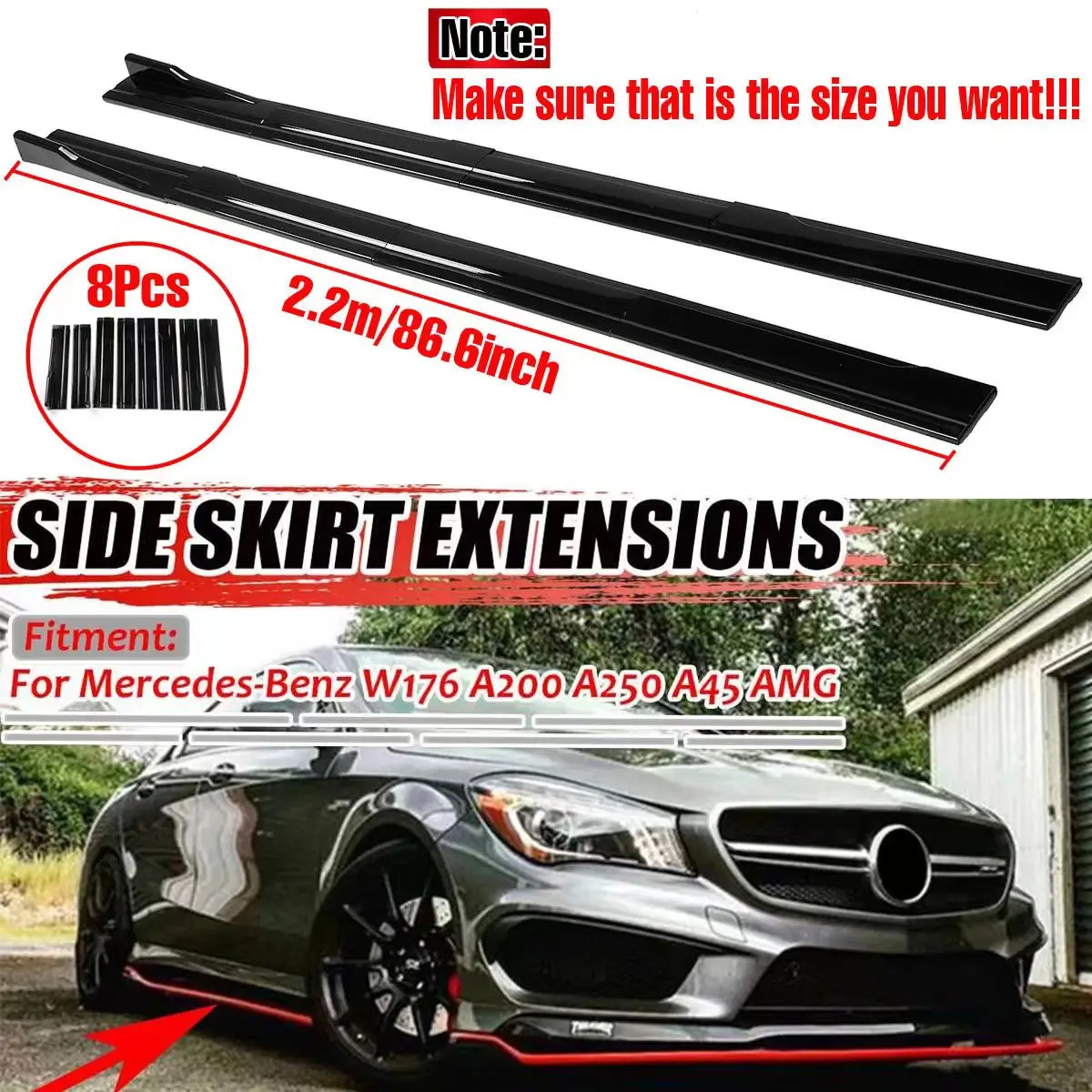 2.2m Side Skirts Extension Rocker Splitters Diffuser Winglet Wings For Benz W205 W204 W203 W211 W212 W213 W117 C117 W176 For AMG 