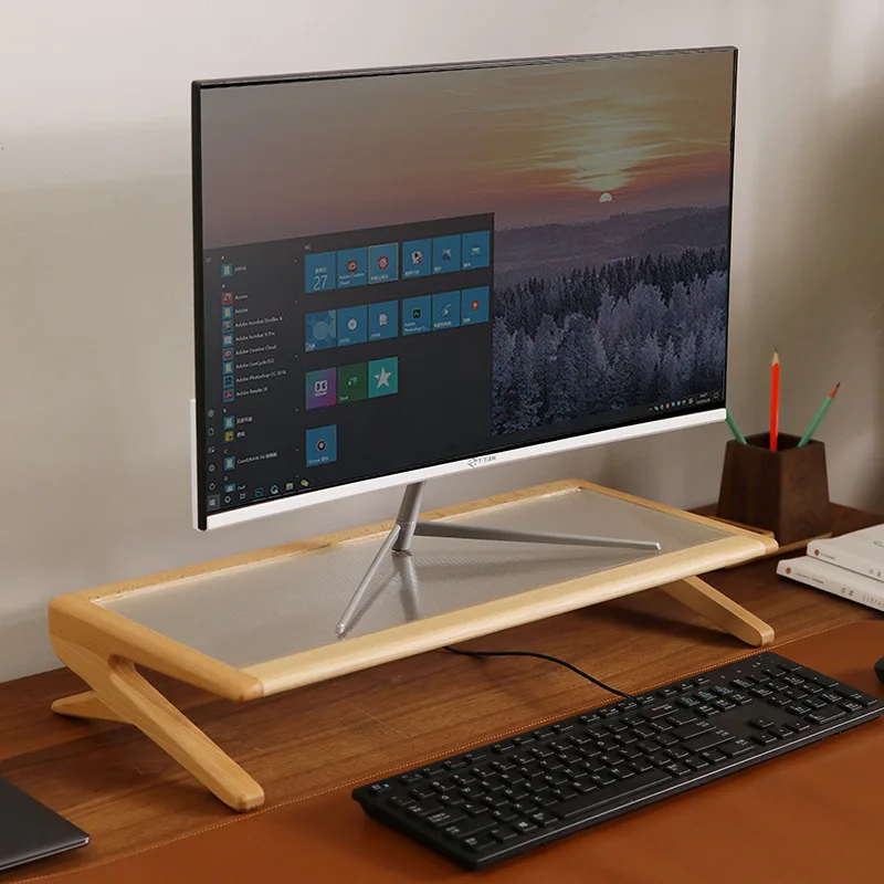 Computer Monitor Booster Stand Office Home Solid Wood Desktop Installation-free Computer Booster Storage Shelf Monitor Stand