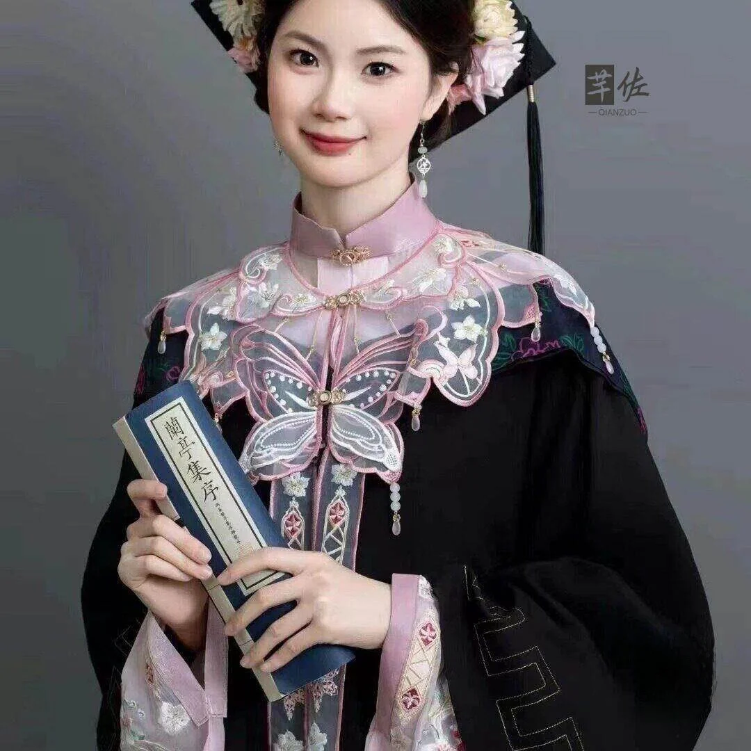 Graduation Hanfu Shoulder Shawl Pink Cloud Female College Student Floral Collar Traditional Chinese Style New Business Dress ...