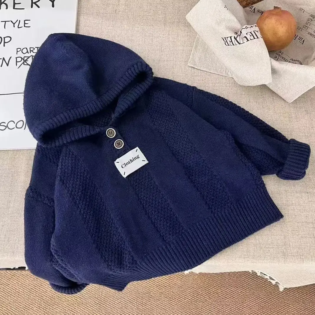 Middle Young Kids Hooded Knit Sweater Kids Sweater Spring Fall New Boys Girls Pullover Jacket Versatile Baby Top