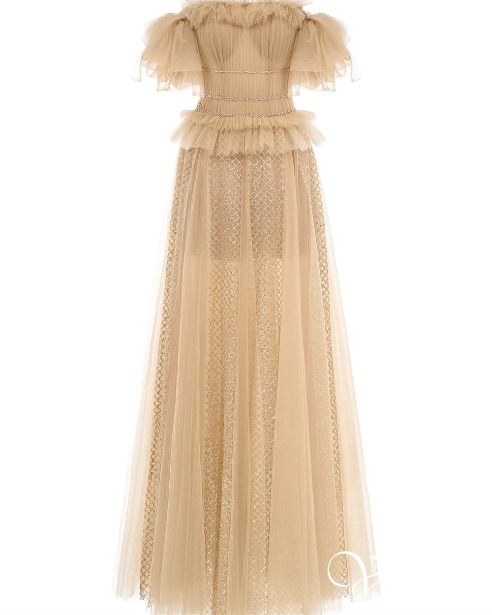 Customized Strapless Short Sleeves Delicate Prom Dress A-Line Modern Evening Dress Crystal Floor Length Luxury Bridal Gowns