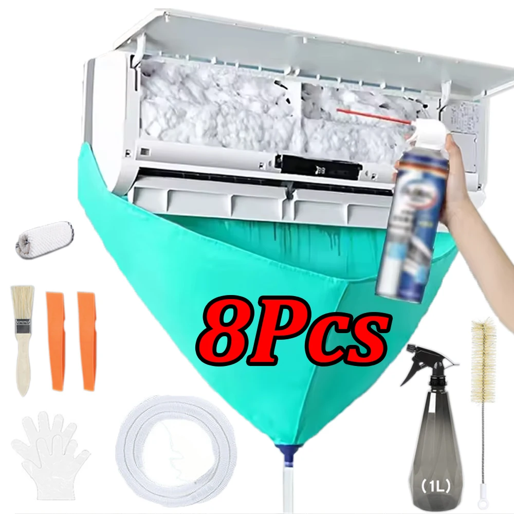 1-8Pcs Air Conditioning Cleaning Kit Cleaning Cover Bag Air Conditioner Water Collection Bag with Water Pipe Clean Tools
