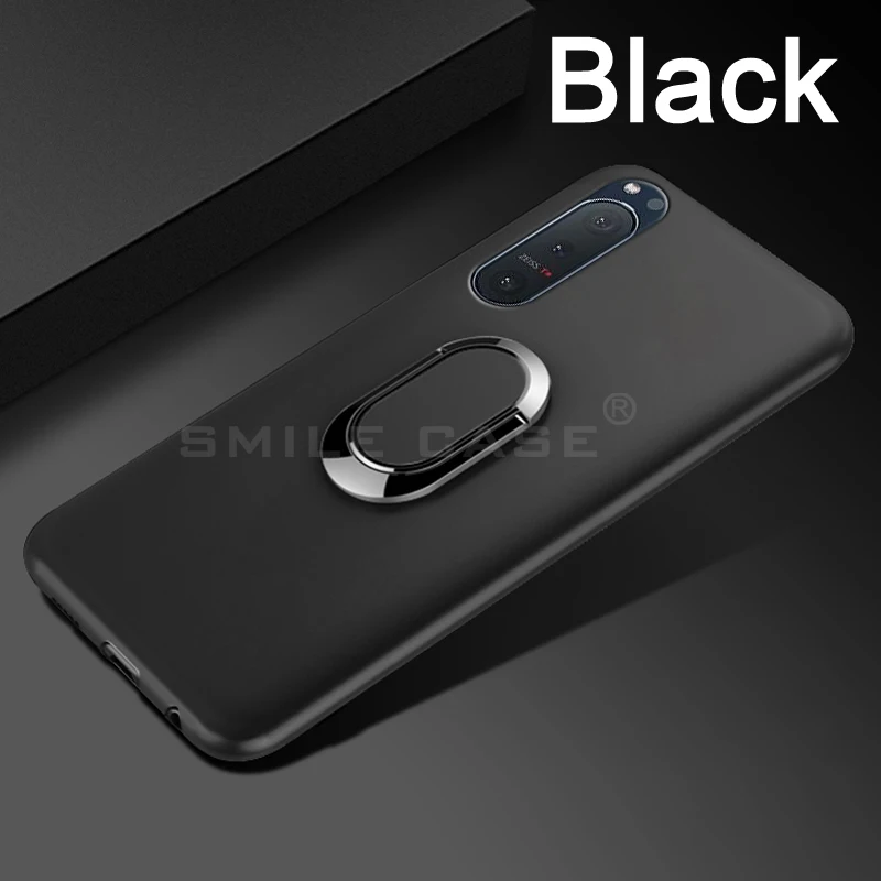 Funda for Sony Xperia 5 IV XQ-CQ62 Case 5G 6.1 Inch Soft Black Silicone Magnetic Car Holder Ring Case for Sony Xperia 5 IV Capa