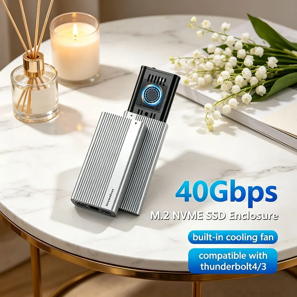 

Blazing Fast M 2 NVMe Solid State Drive Case PCIe 4 0 USB4 40Gbps Enclosure Built In Cooling Fan Compatible With Thunderbolt 4 3