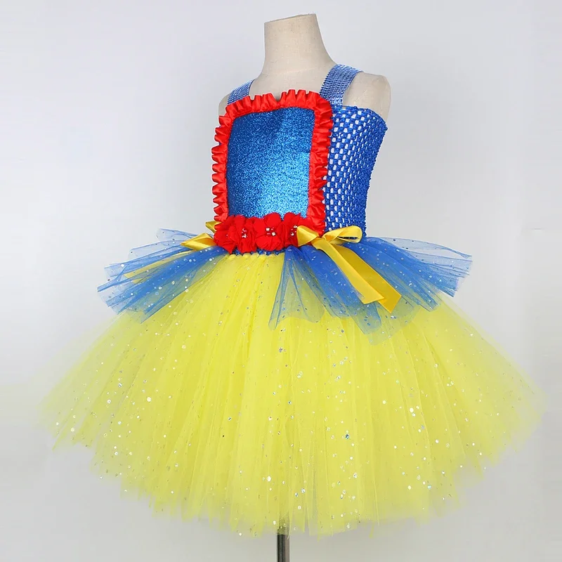 Sparkly Snow White Princess Dresses for Girls Christmas Halloween Twinkle Costumes for Kids Birthday Party Ballet Tutus Outf@0Z*