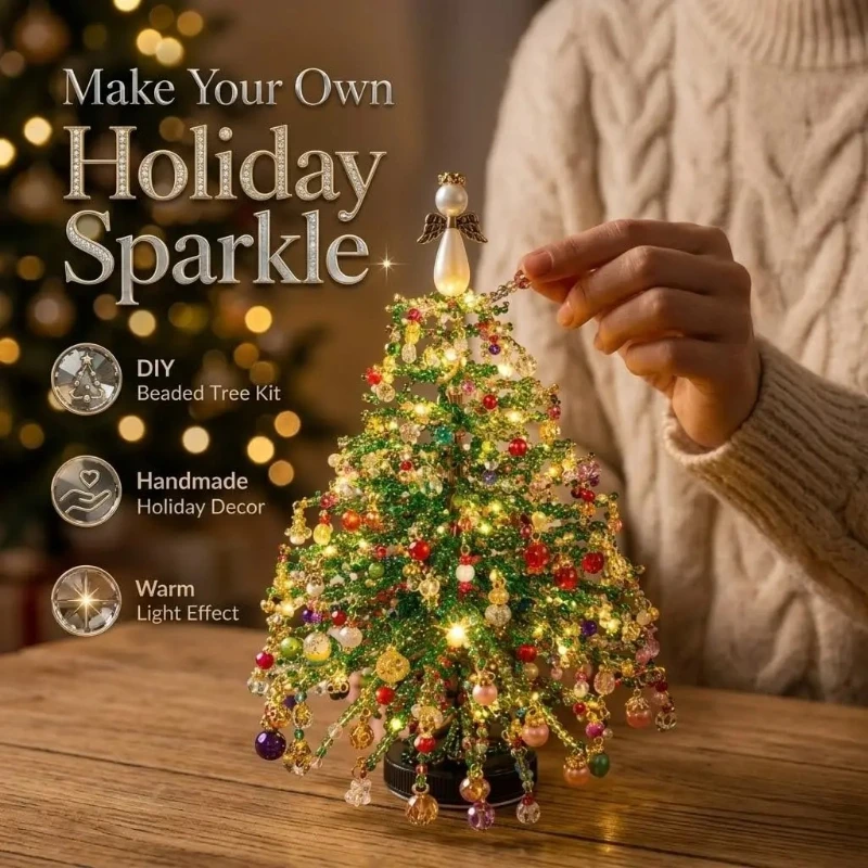 Handmade DIY Beaded Christmas Tree Making Kit Mini Crystal Bead Christmas Tree Desktop Decor Christmas DIY Craft Supplies Creati - view 5