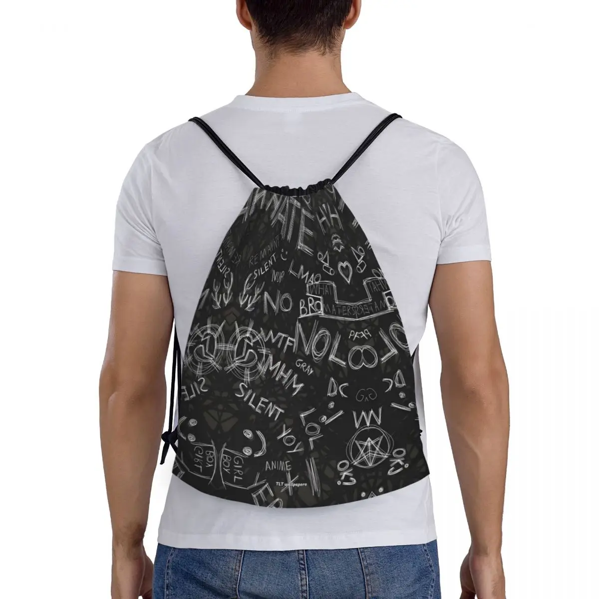 Smile Graffiti Drawstring bag Storage Portable Handbags Grocery Shopping Shoulder bags foldable Travel Bag