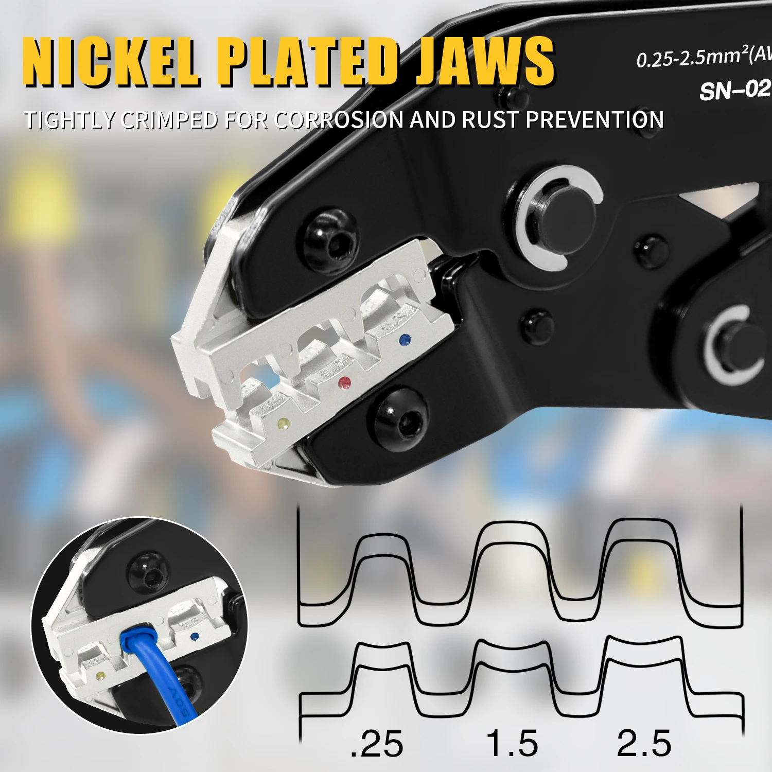 SN-02C Wire Crimping Plier Insulated Connectors Butt, Ring, Spade, Quick Disconnect - Crimp Terminals Cable Lugs Assortment Kit image 4
