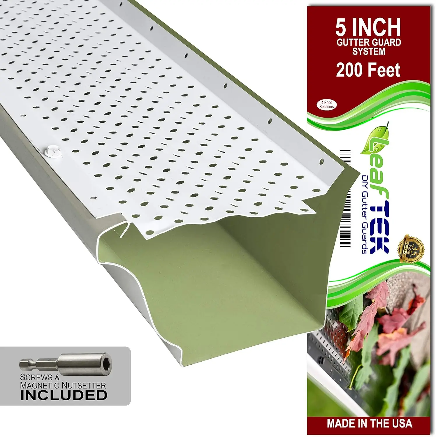 Aluminum Gutter Guards, Proteção Folha em Branco Premium, 35 Anos, Disponível em 32 '100' 200 '5 "6”, 5x200'