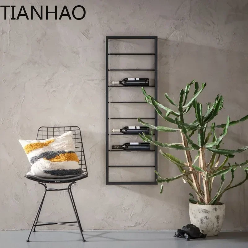 backrest Design Wine Cabinet Display Simple Minimalist Rustic Kitchen Wall Aesthetic Metal sillas para barra Vinoteca Furniture