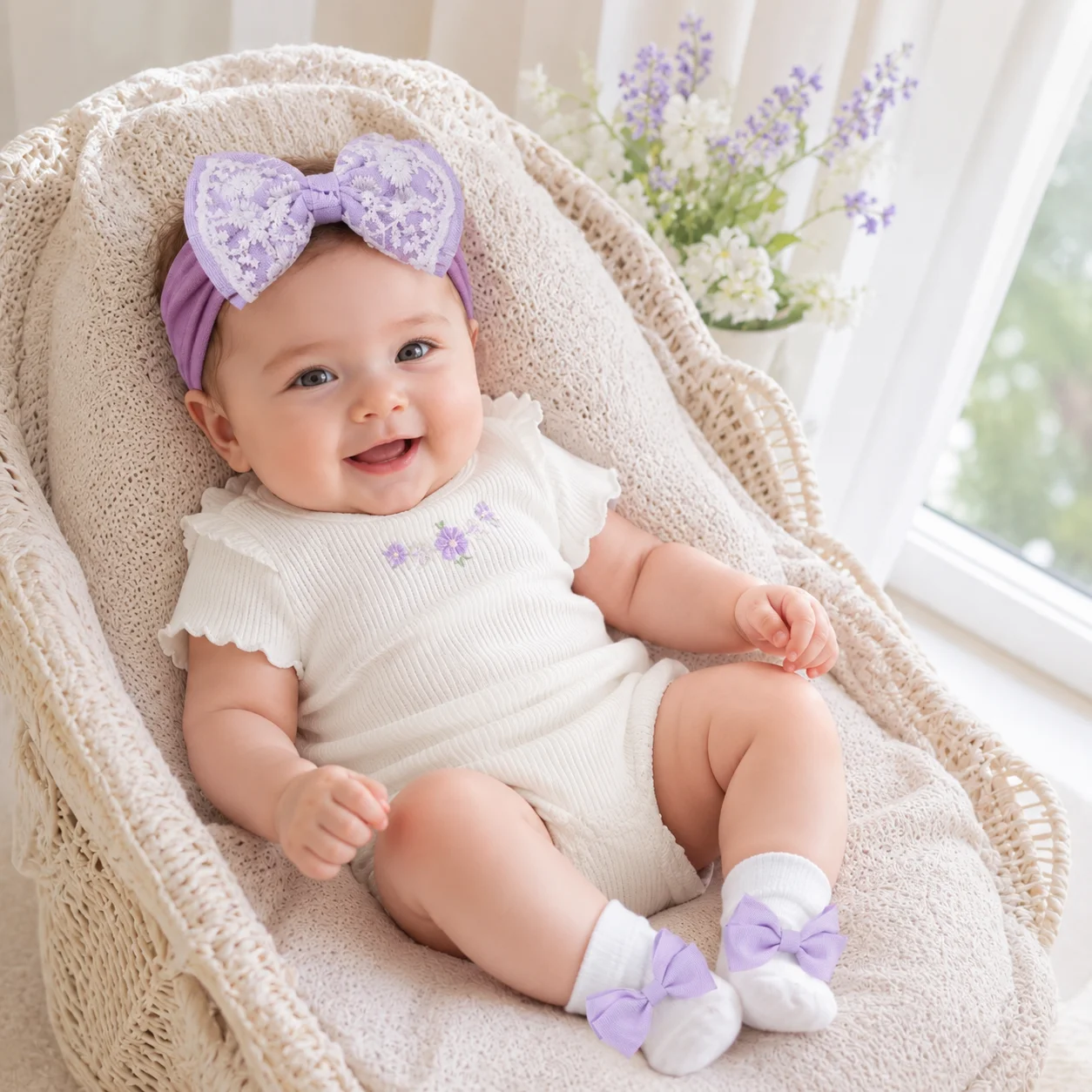 

2Set Baby Girl Socks Hairband With Lace Bow Decoration Soft Breathable Cotton Socks For Newborn 0-1Y Toddler Princess Outfit