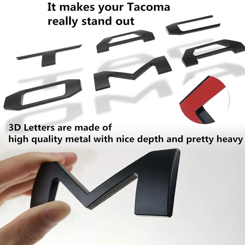 3D Raised Tailgate Insert Letters Emblem for Toyota Tacoma -2019 Emblem Inserts (Matte Black)