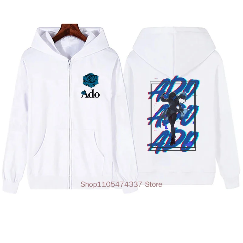 Ado Pattern Print Zipper Hoodie Autumn Winter Casual Fashion Women Men High Street Y2K Long Sleeve Fleece Zip-up Sweatshirts