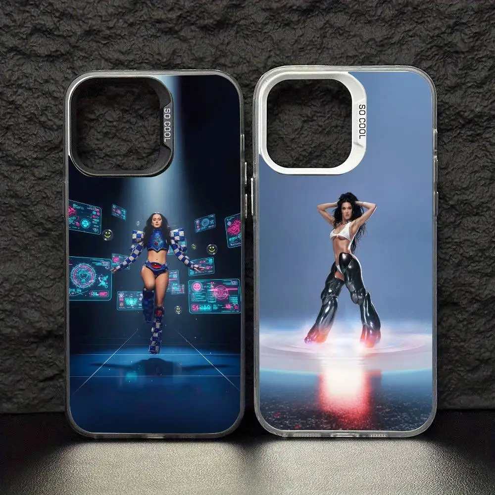 

Singer K-Katy P-Perry Phone Case For iPhone17,16,15,14,13,12,11 Pro Max Blcak Colorful Silver Plated Inside Cover