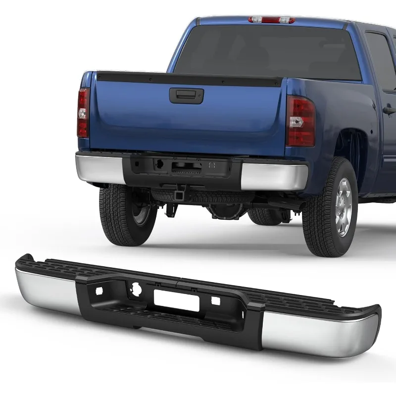 Christmas.Chrome Rear Step Bumper Assembly Compatible for 2007-2013 Chevy Silverado/Sierra 1500 Pickup GM1103147 WITHOUT