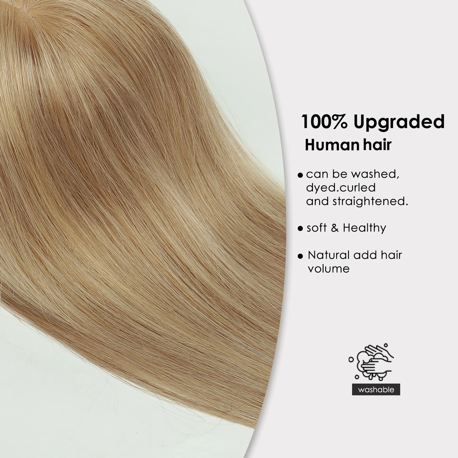 Remy Cabelo Humano Toppers para Mulheres, 100% Remy, Loiro, Dourado, Base de Seda, Pedaços Clip, Extensão com Cabelo Desbaste