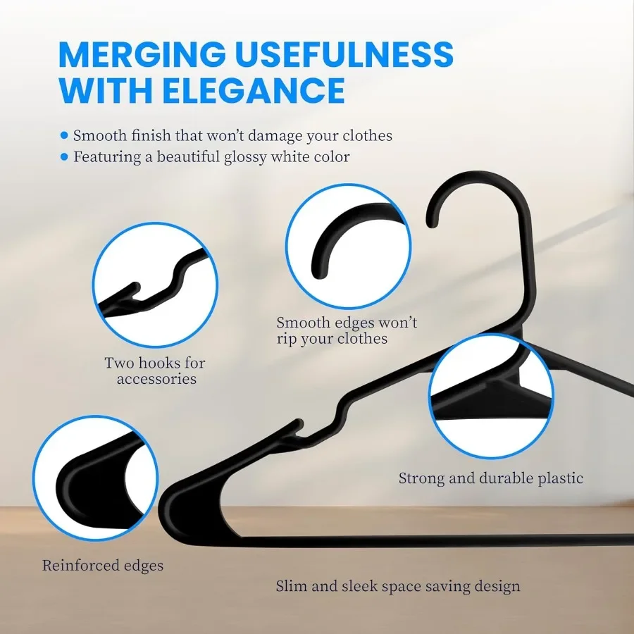 30 sztuk czarnych plastikowych wieszaków, oszczędzających miejsce, wytrzymałych i lekkich, do płaszczy, sukienek, koszul, spodni