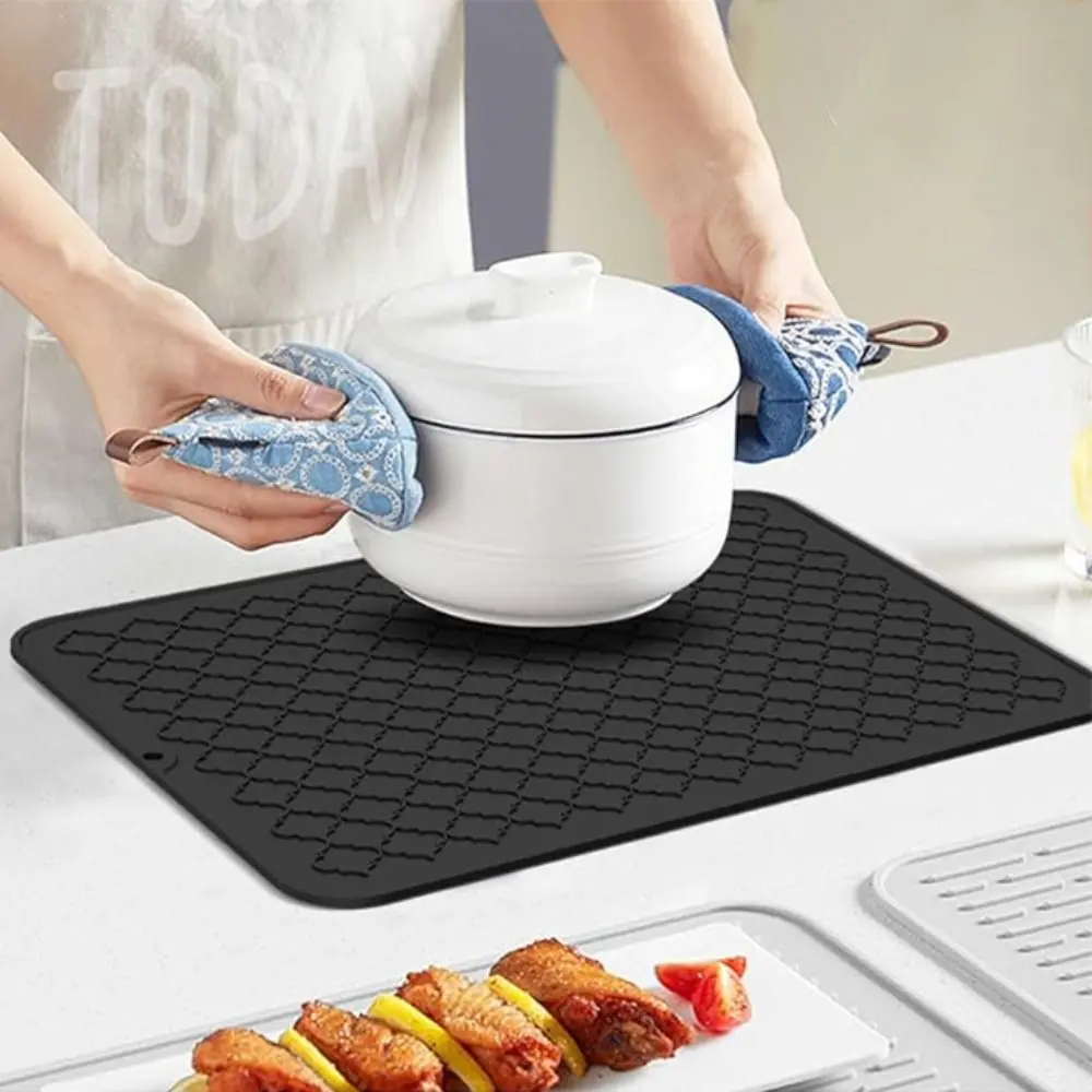 

Silicone Dish Drying Mat Heat-resistant Anti-scald Tableware Drain Pad Rectangular Hanging Insulation Pad Cup