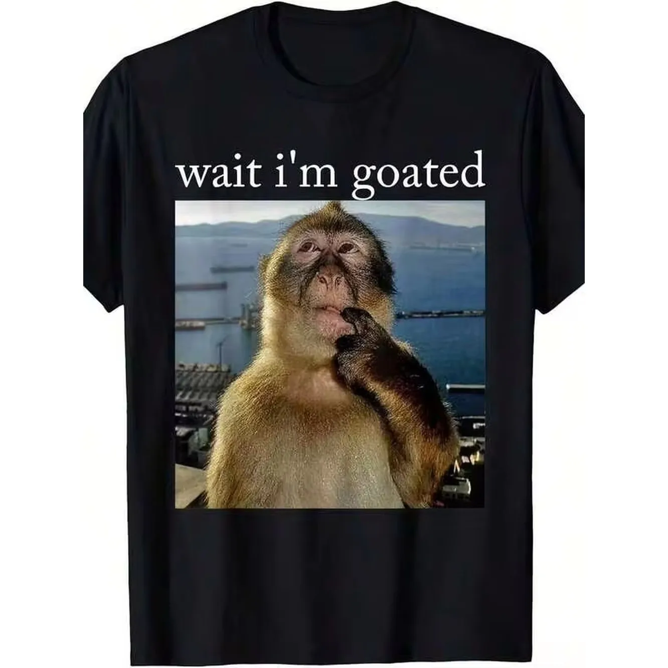 Brainrot Gift Men Funny Wait I'm Goated Monkey Graphic T-Shirt Casual Short Sleeve Round Neck Tee With Humorous Print Comfortable All-Season Shirt