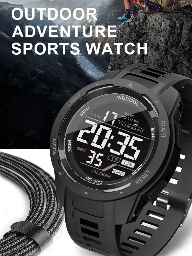 WECOOL Brand Sport Digital 50M Waterproof LED Back Light Alarm Clock Multifunction Watch W-616 Watch