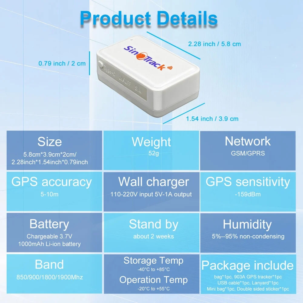 Neuer GSM GPS Tracker ST-903A für Auto, Kinder, persönliche Nutzung, Haustiere, Mini-Ortungsgerät mit eingebautem Akku und kostenloser Online-Tracking-App – Detail 5