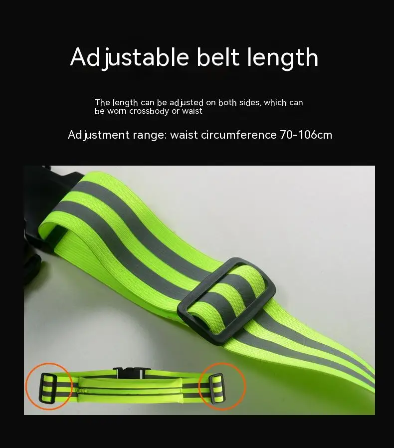 Reflective Running Phone Case Waist Bag Running belt Fitness Climbing Cross Gym Jogging Pocket Fanny Pack 70-160CM Adjustable