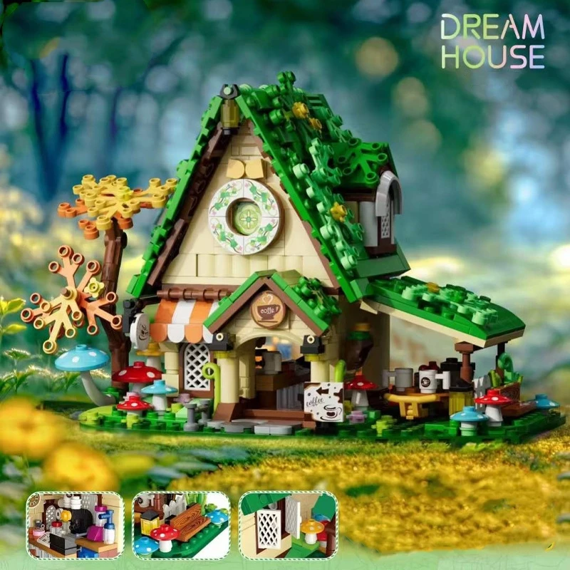 MOC Fairy tales Street View Architecture Building Blocks Forest Coffee Shop Dream House Model Brick Toy for kids