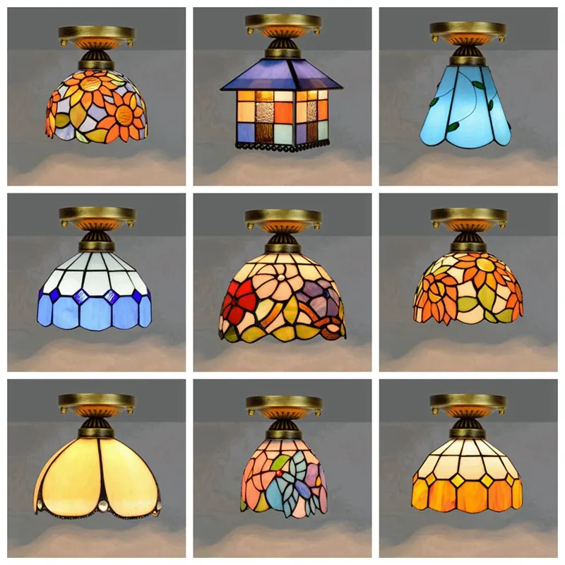 Tiffany LED Small Ceiling Lamp Restaurant Aisle Balcony Bedroom Study Ceiling Lamp Nordic Modern Front Porch Decoration