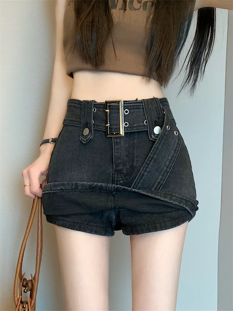 ارتفاع الخصر Bla الدنيم تنورة المرأة Sle الكورية تخفيف خمر زر سستة كيت تصميم ألف خط ort تنورة #3