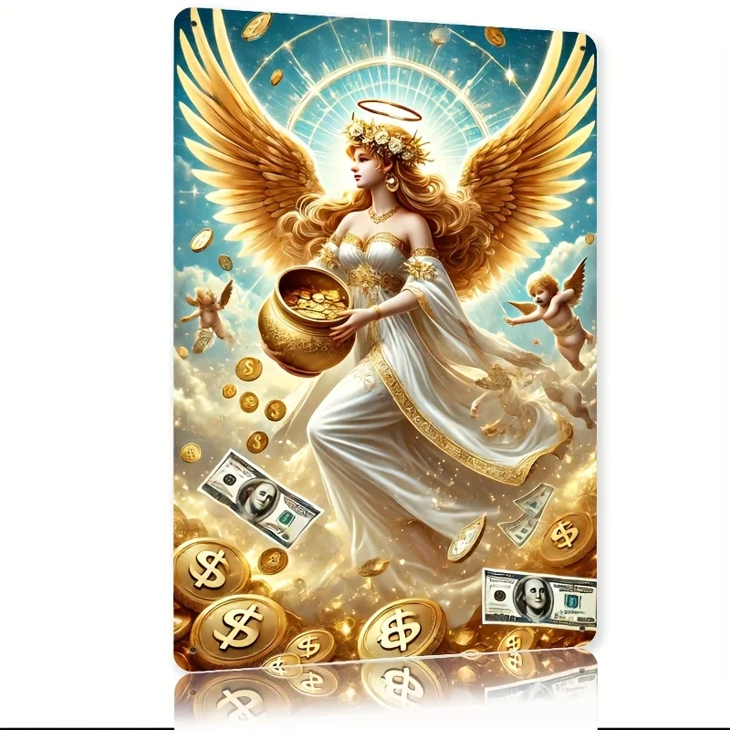 

1pc Vintage Tin Sign - Wealth Angel, Rustic Metal Wall Decor for Home, Bar, Cafe, Garage, Cottage