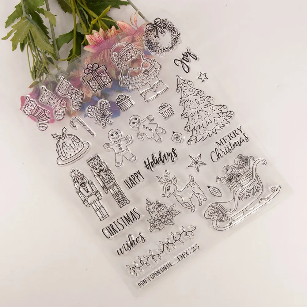 

2Pcs Reusable See-Through Christmas Stamps Made of Premium Clear Silicone Perfect for DIY Craft Projects Notebook Planner