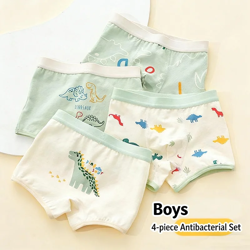 Kinderunterwäsche aus Baumwolle, flache Boxershorts mit Cartoon-Dinosaurier-Aufdruck, weiche, schweißabsorbierende, waschbare Unterhose für Jungen von 1–10 Jahren – Detail 4